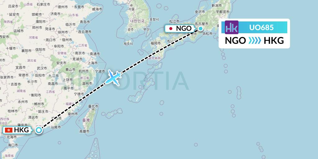 UO685 Hong Kong Express Flight Map: Nagoya to Hong Kong