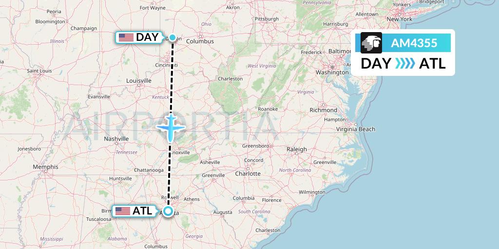 AM4355 Aeromexico Flight Map: Dayton to Atlanta