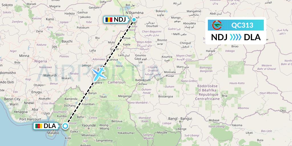 QC313 Camair-Co Flight Map: N'Djamena to Douala