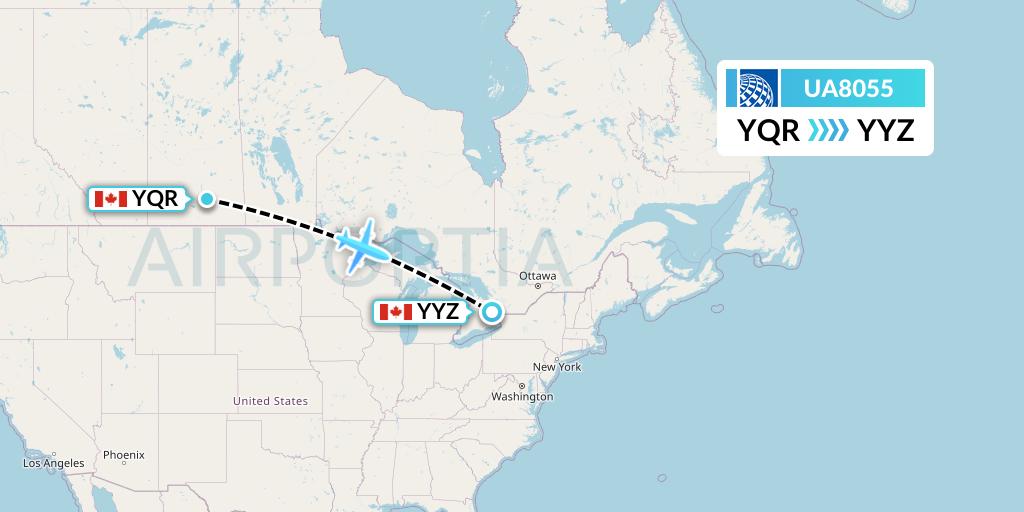 UA8055 United Airlines Flight Map: Regina to Toronto