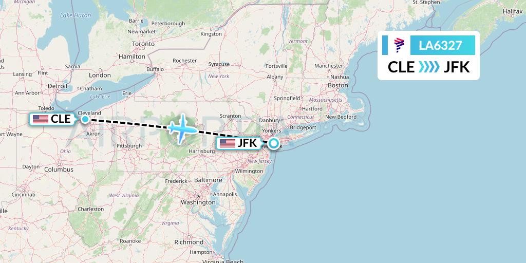 LA6327 LAN Airlines Flight Map: Cleveland to New York