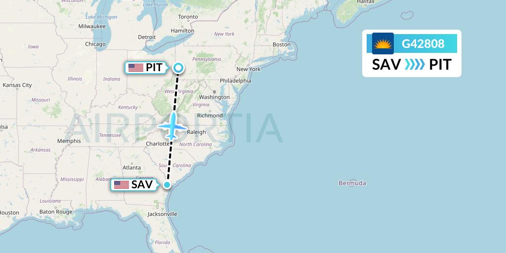 G42808 Allegiant Air Flight Map: Savannah to Pittsburgh