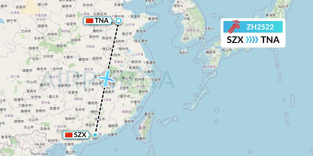 ZH2522 Shenzhen Airlines Flight Map: Shenzhen to Jinan