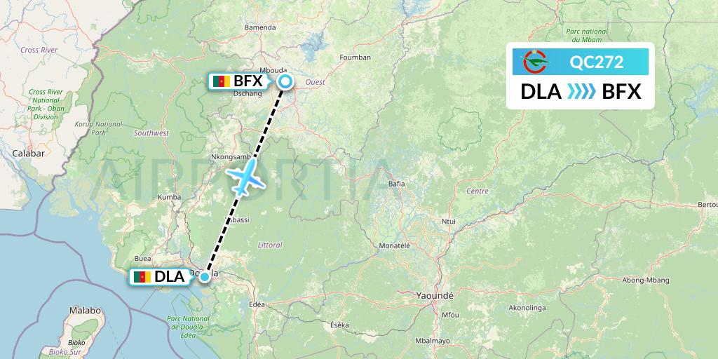QC272 Camair-Co Flight Map: Douala to Bafoussam