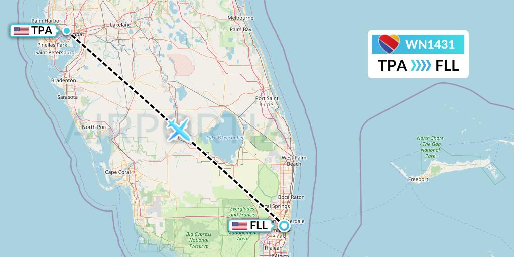 WN1431 Flight Status Southwest Airlines Tampa to Fort Lauderdale (SWA1431)