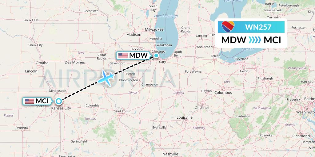 WN257 Southwest Airlines Flight Map: Chicago to Kansas City