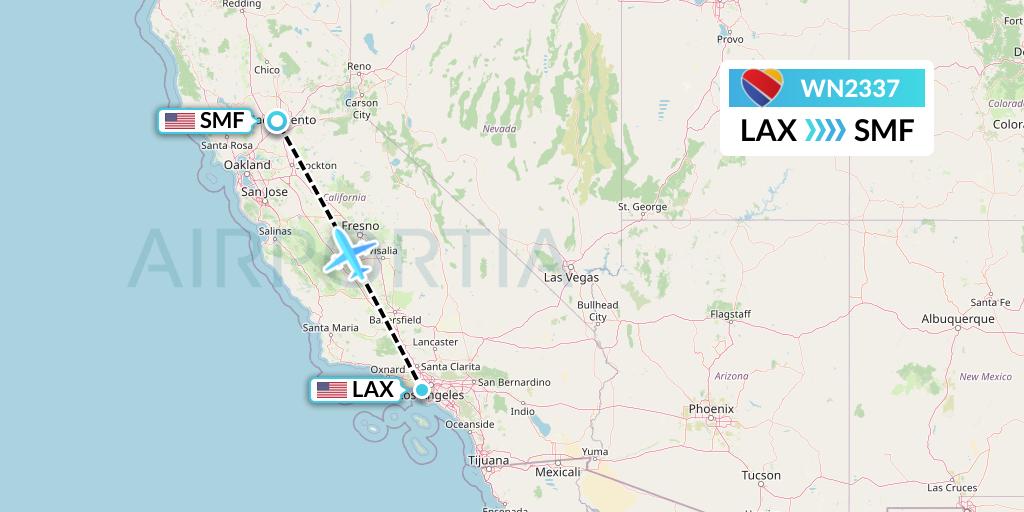 WN2337 Southwest Airlines Flight Map: Los Angeles to Sacramento