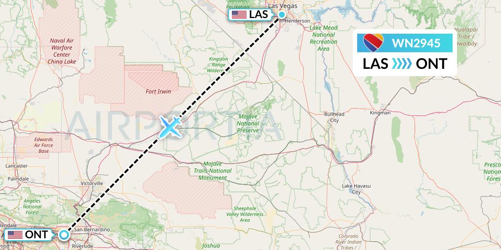 WN2945 Southwest Airlines Flight Map: Las Vegas to Ontario