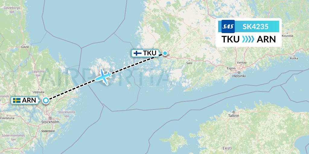 SK4235 SAS Flight Map: Turku to Stockholm
