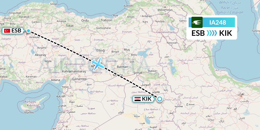 IA248 Iraqi Airways Flight Map: Ankara to Kirkuk