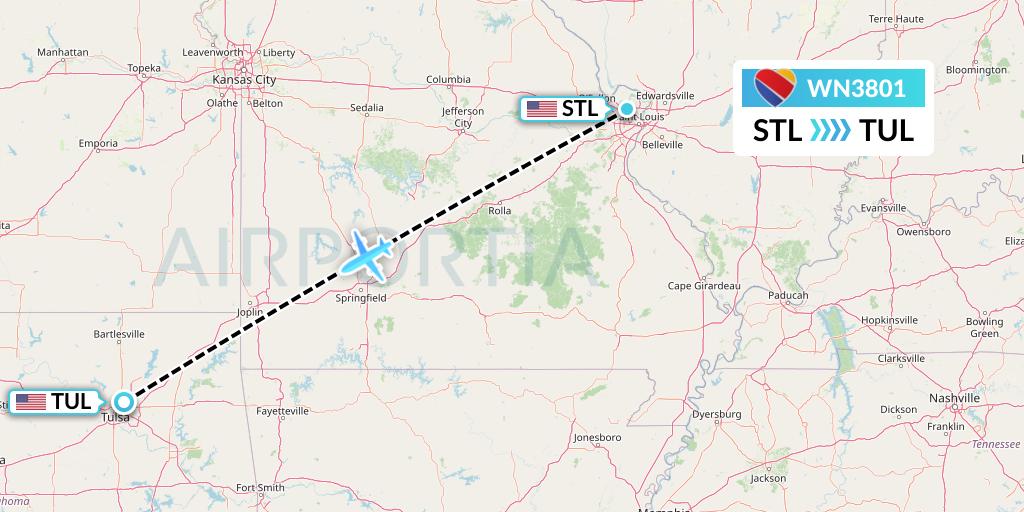 WN3801 Flight Status Southwest Airlines St. Louis to Tulsa (SWA3801)
