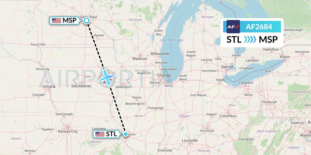 AF2684 Air France Flight Map: St. Louis to Minneapolis