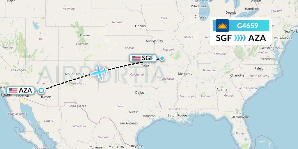 G4659 Allegiant Air Flight Map: Springfield to Phoenix