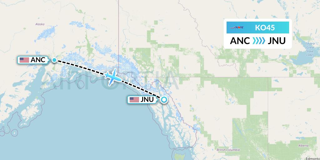 KO45 Komiaviatrans Flight Map: Anchorage to Juneau