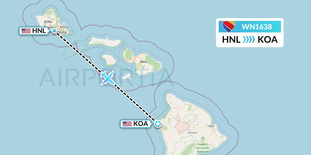 WN1638 Southwest Airlines Flight Map: Honolulu to Kailua-Kona