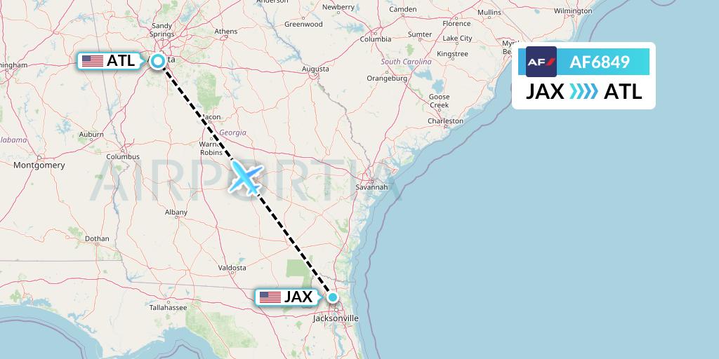AF6849 Air France Flight Map: Jacksonville to Atlanta