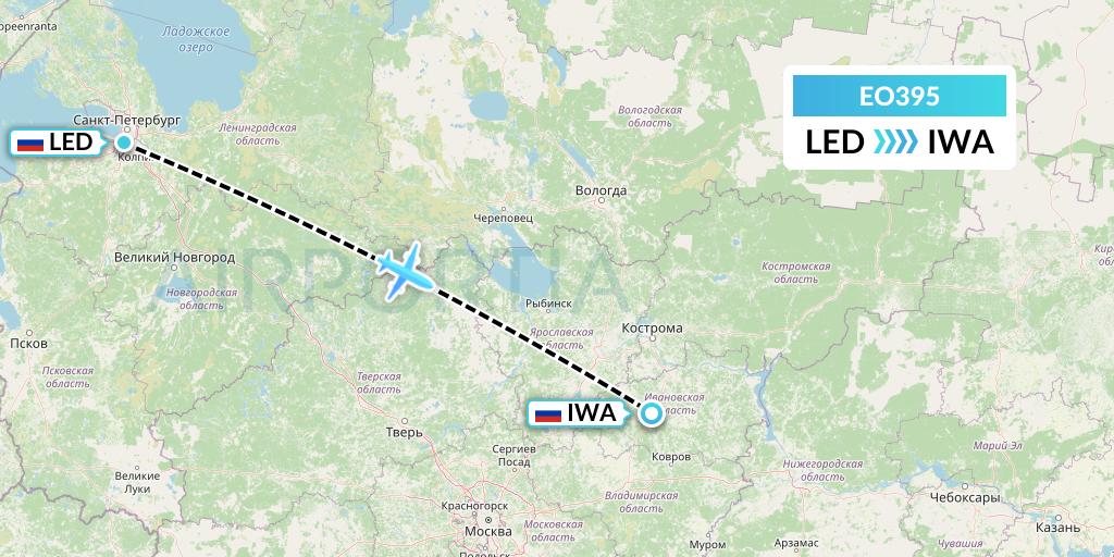 EO395 Pegas Fly Flight Map: St. Petersburg to Ivanovo