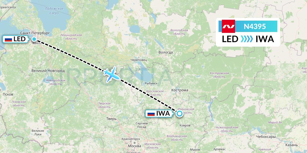 N4395 Nordwind Airlines Flight Map: St. Petersburg to Ivanovo