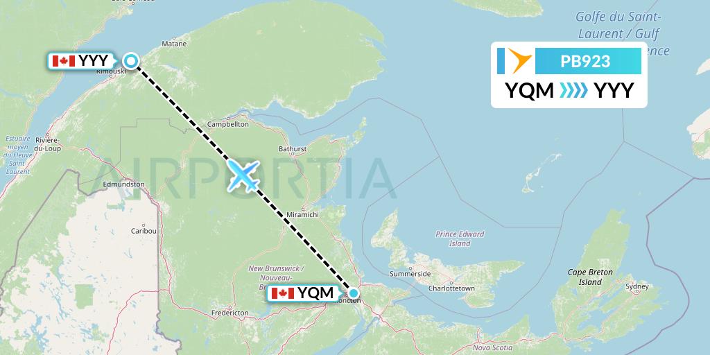PB923 PAL Airlines Flight Map: Moncton to Mont-Joli