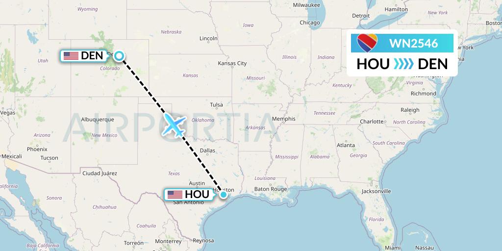 WN2546 Southwest Airlines Flight Map: Houston to Denver