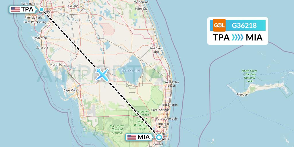G36218 GOL Transportes Aeros Flight Map: Tampa to Miami