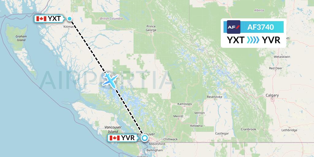 AF3740 Air France Flight Map: Terrace to Vancouver