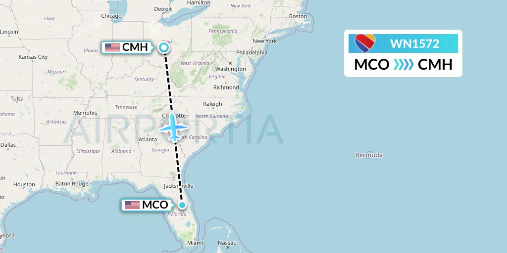 WN1572 Southwest Airlines Flight Map: Orlando to Columbus