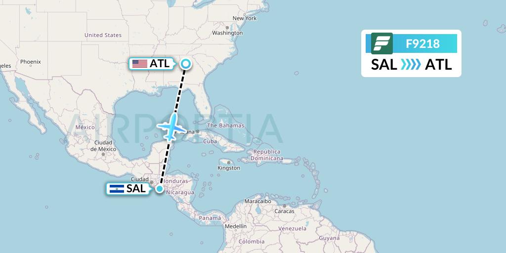 F9218 Frontier Airlines Flight Map: San Salvador to Atlanta
