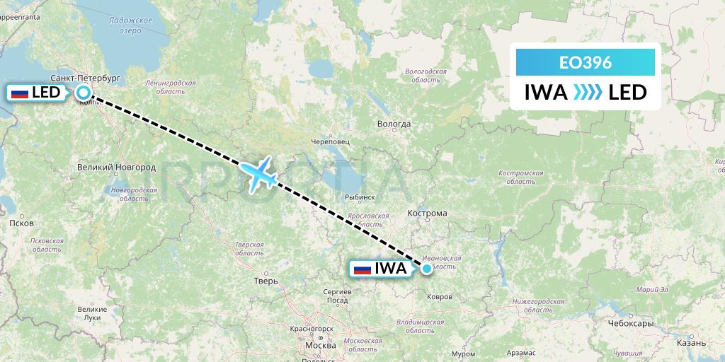EO396 Pegas Fly Flight Map: Ivanovo to St. Petersburg