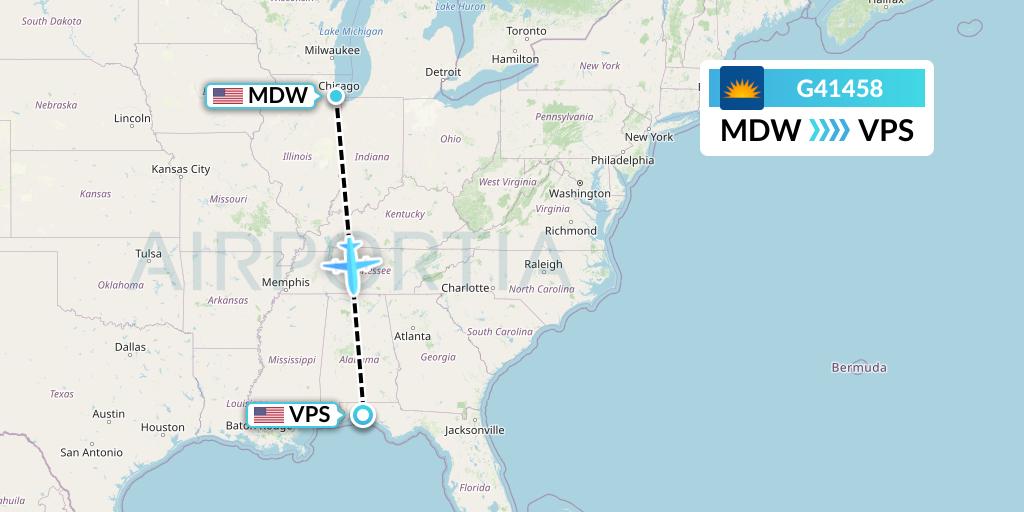 G41458 Allegiant Air Flight Map: Chicago to Valparaiso