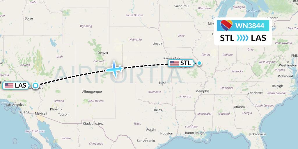 WN3844 Southwest Airlines Flight Map: St. Louis to Las Vegas