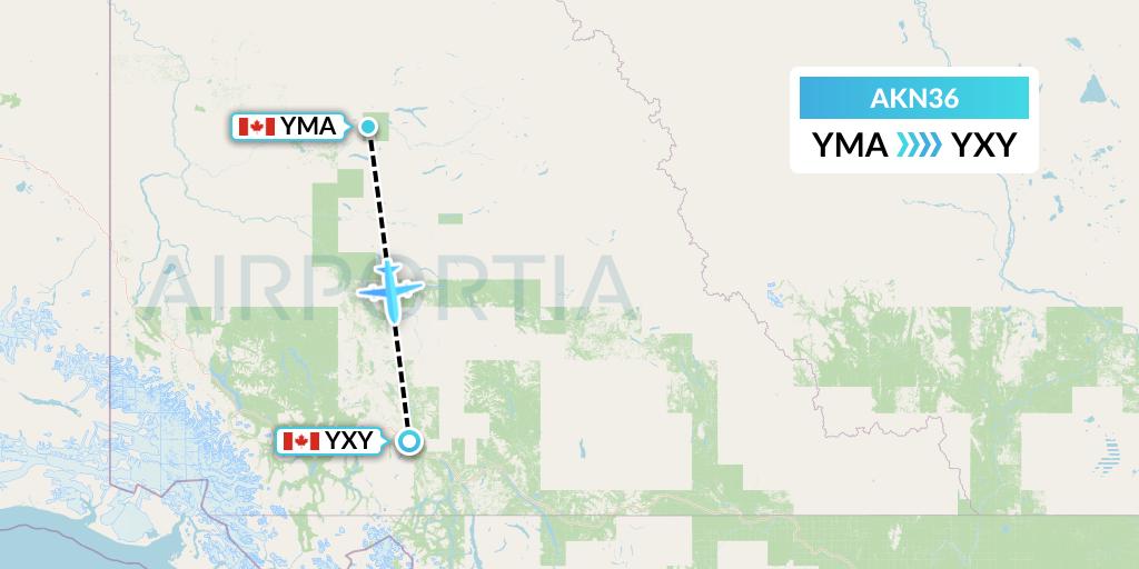 AKN36 Alkan Air Flight Map: Mayo to Whitehorse