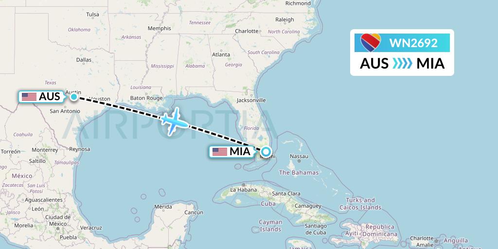 WN2692 Flight Status Southwest Airlines Austin to Miami (SWA2692)