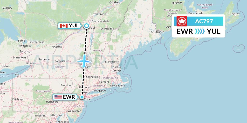 AC797 Air Canada Flight Map: New York to Montreal