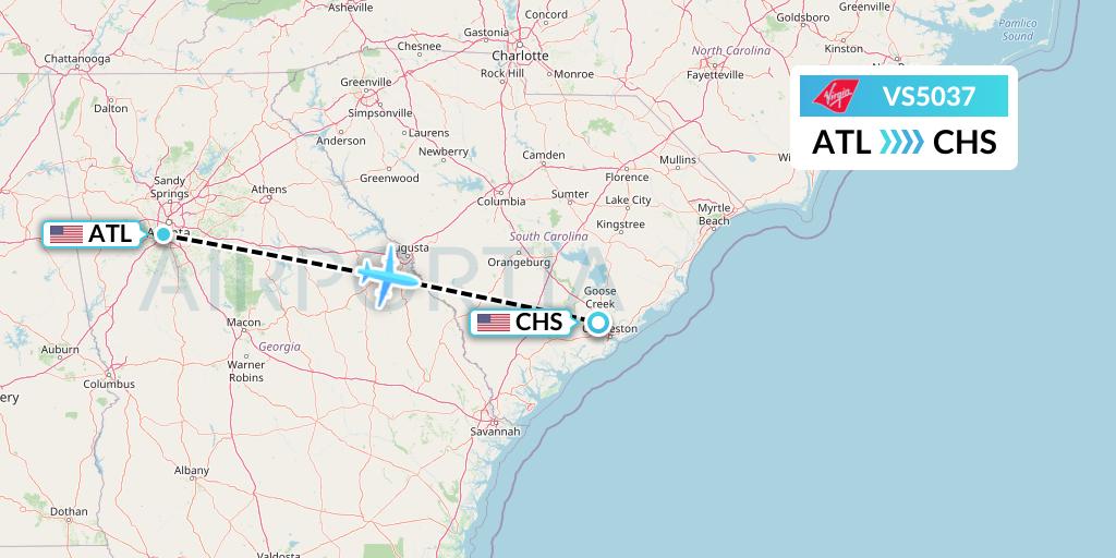 VS5037 Virgin Atlantic Airways Flight Map: Atlanta to Charleston