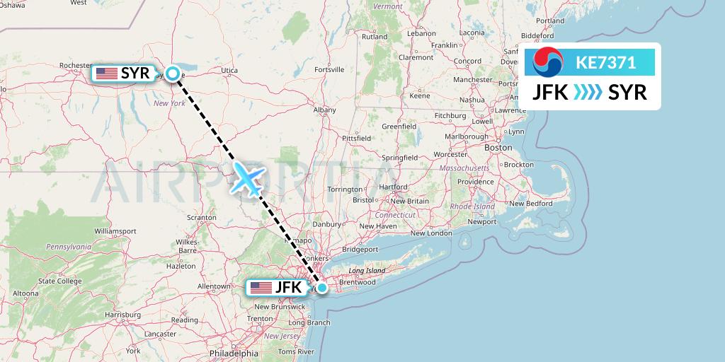 KE7371 Korean Air Flight Map: New York to Syracuse