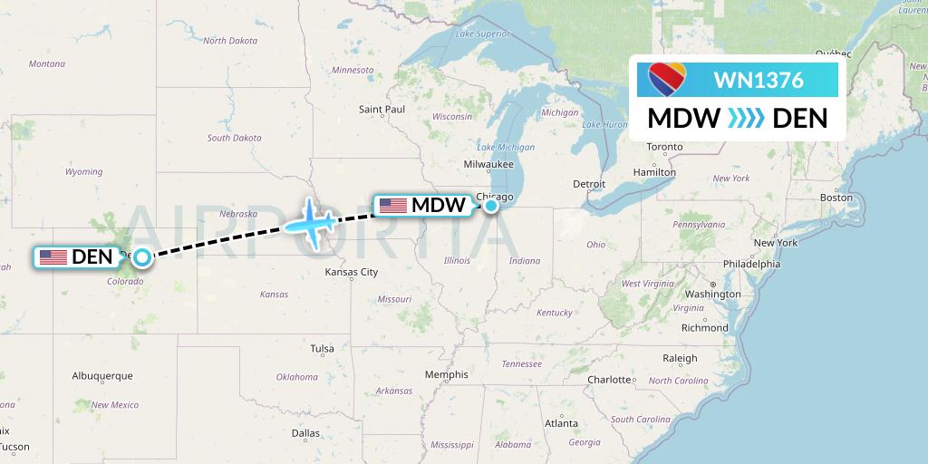 WN1376 Southwest Airlines Flight Map: Chicago to Denver
