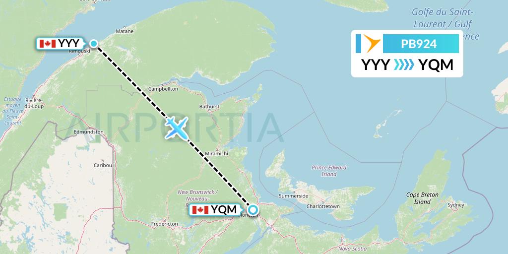 PB924 PAL Airlines Flight Map: Mont-Joli to Moncton