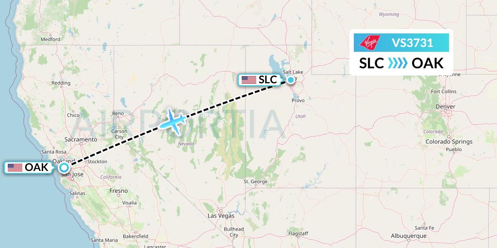 VS3731 Virgin Atlantic Airways Flight Map: Salt Lake City to Oakland