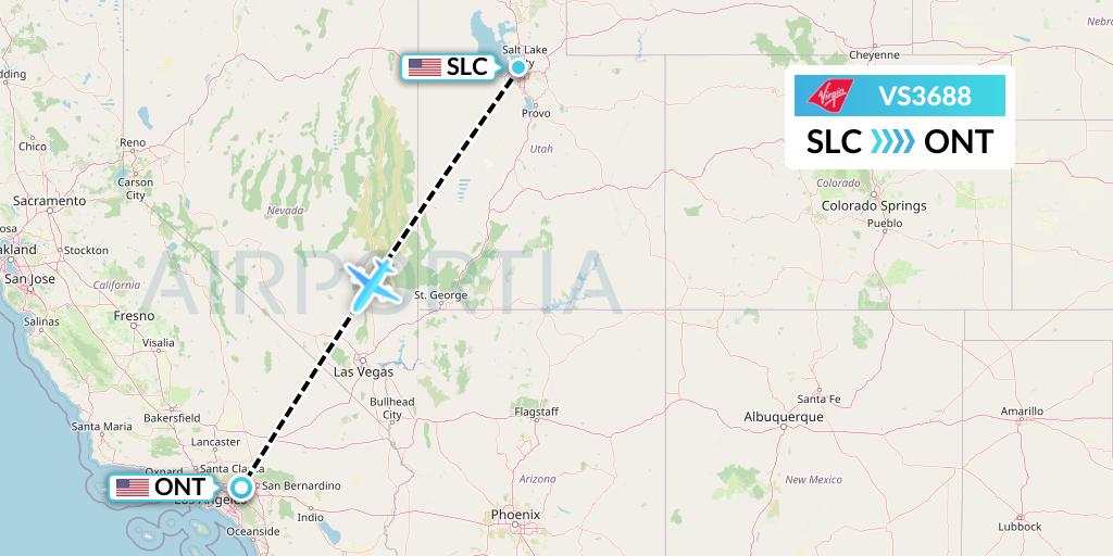VS3688 Virgin Atlantic Airways Flight Map: Salt Lake City to Ontario