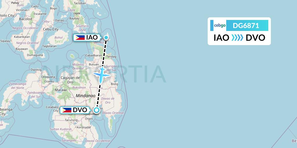 DG6871 Cebgo Flight Map: Del Carmen to Davao City