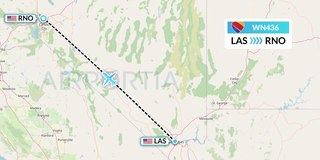 WN436 Southwest Airlines Flight Map: Las Vegas to Reno