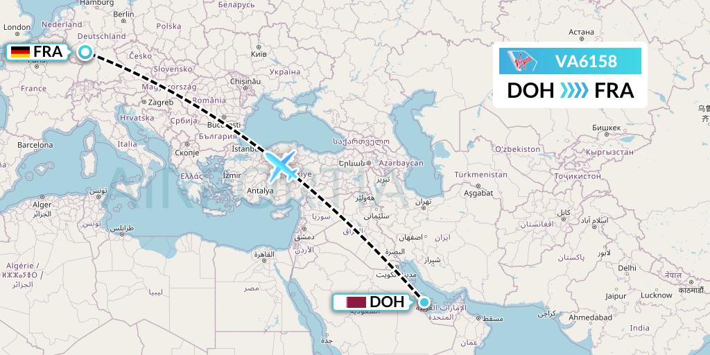VA6158 Virgin Australia Flight Map: Doha to Frankfurt