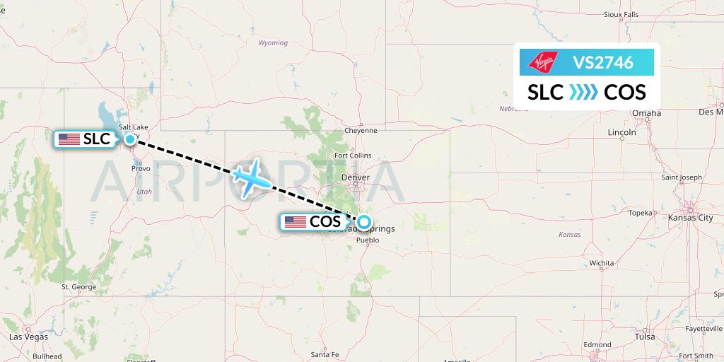 VS2746 Virgin Atlantic Airways Flight Map: Salt Lake City to Colorado Springs