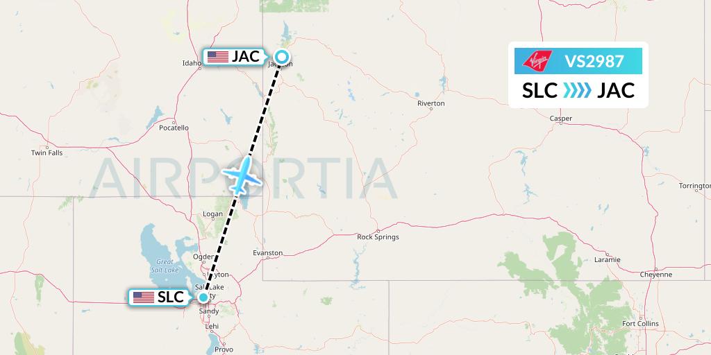 VS2987 Virgin Atlantic Airways Flight Map: Salt Lake City to Jackson