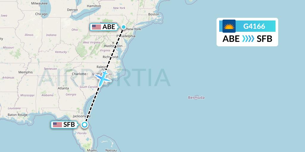 G4166 Allegiant Air Flight Map: Allentown to Orlando