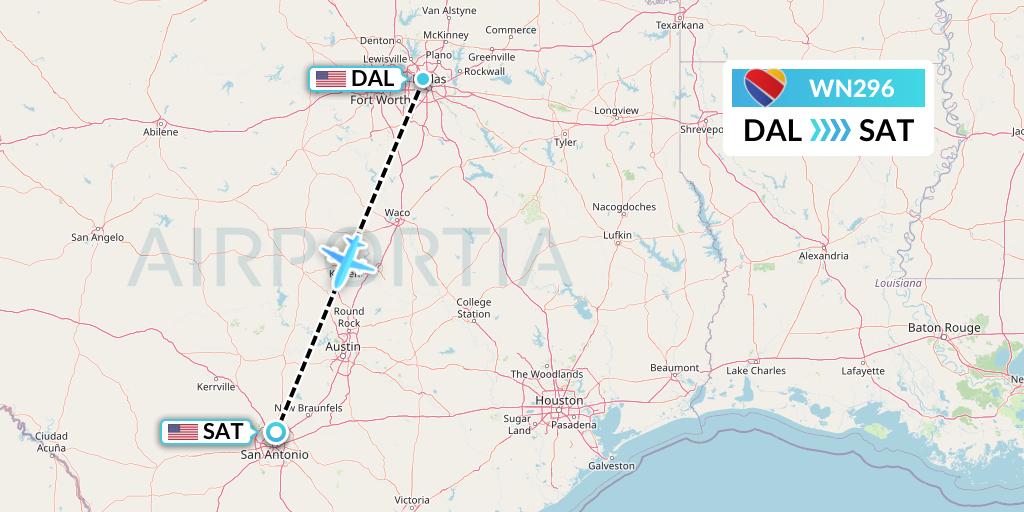 WN296 Southwest Airlines Flight Map: Dallas to San Antonio