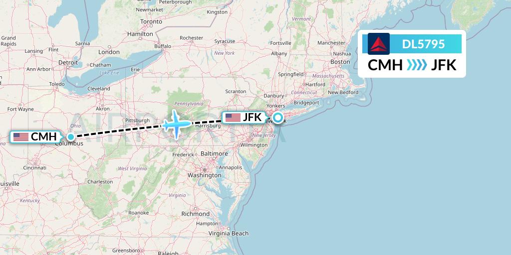 DL5795 Delta Air Lines Flight Map: Columbus to New York