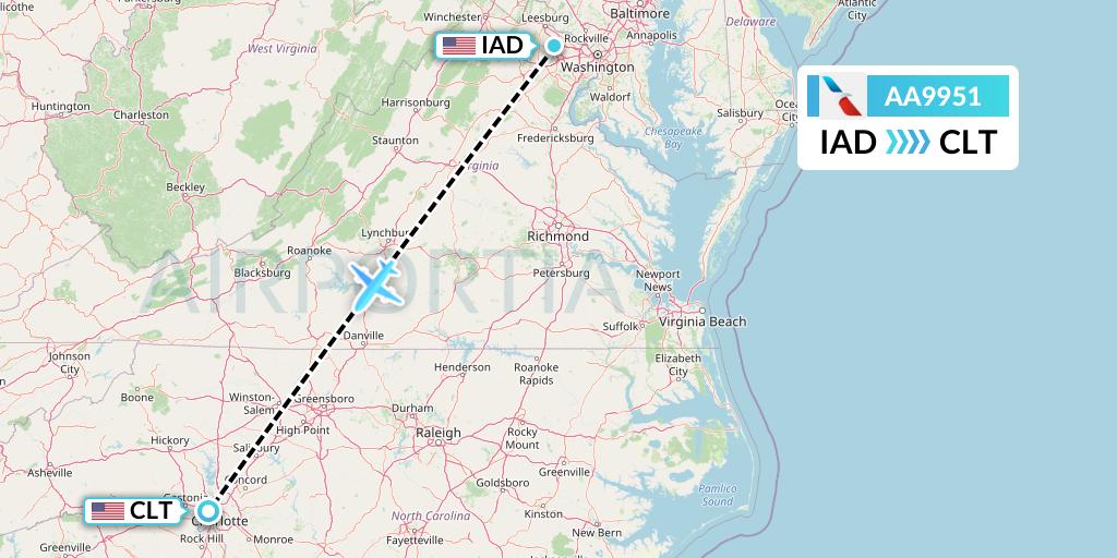 AA9951 American Airlines Flight Map: Washington to Charlotte