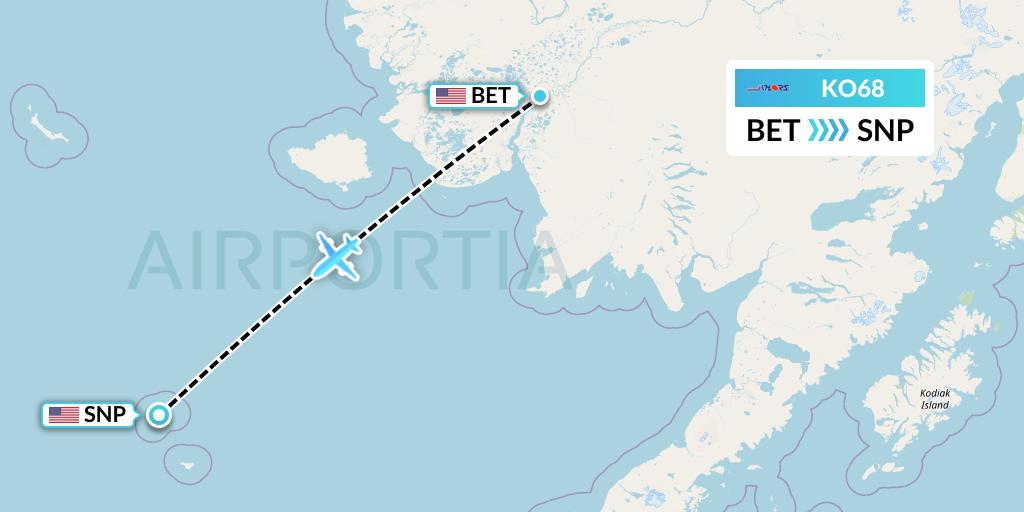 KO68 Komiaviatrans Flight Map: Bethel to St. Paul Island